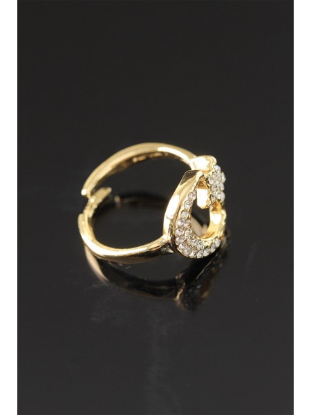 Gold Metal Zirkon Taşlı Ay Yıldız Bayan Yüzük