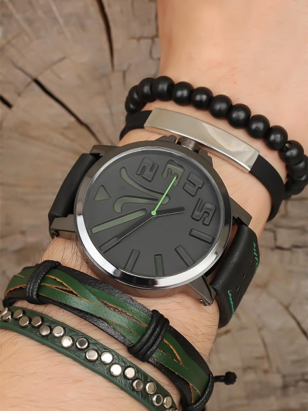 Deri Kordonlu Erkek Saat Kombini