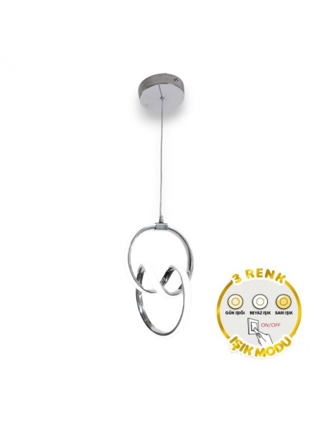 Led Avize İmza Krom - 3 Renk Işıklı - Beyaz | Gün Işığı | Kırık Beyaz