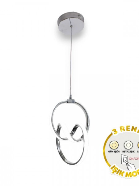 Led Avize İmza Krom - 3 Renk Işıklı - Beyaz | Gün Işığı | Kırık Beyaz