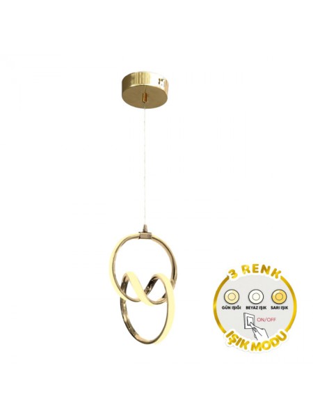 Led Avize İmza Gold - 3 Renk Işıklı - Beyaz | Gün Işığı | Kırık Beyaz