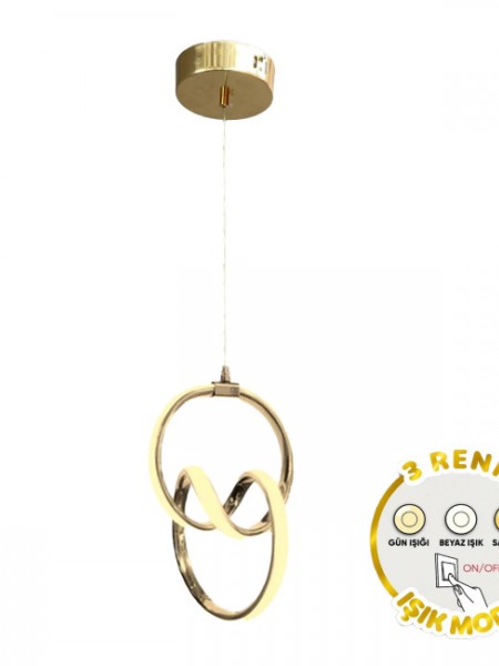 Led Avize İmza Gold - 3 Renk Işıklı - Beyaz | Gün Işığı | Kırık Beyaz