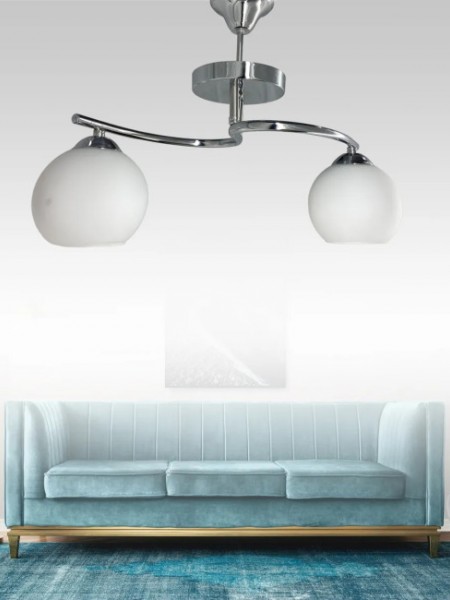 Fuji Krom 2'li Beyaz Camlı Avize