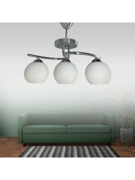 Fuji Krom 3'lü Beyaz Camlı Avize