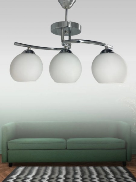 Fuji Krom 3'lü Beyaz Camlı Avize