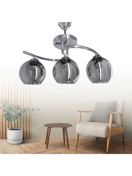 Fuji Krom 3'lü Füme Camlı Avize