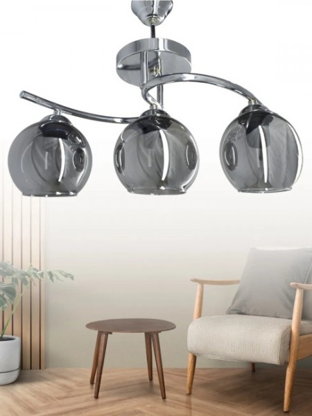 Fuji Krom 3'lü Füme Camlı Avize