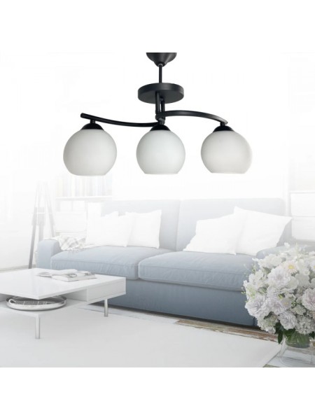 Fuji Siyah 3'lü Beyaz Camlı Avize