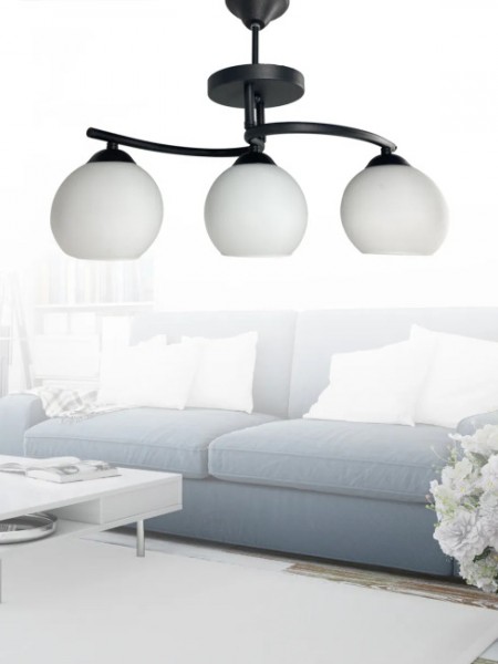 Fuji Siyah 3'lü Beyaz Camlı Avize