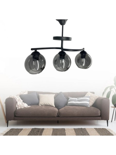 Fuji Siyah 3'lü Füme Camlı Avize