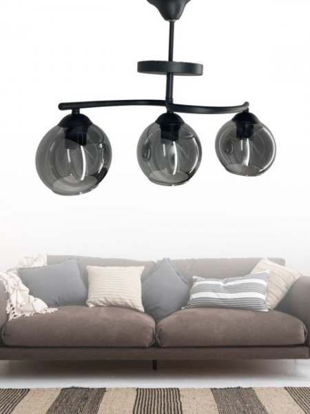 Fuji Siyah 3'lü Füme Camlı Avize