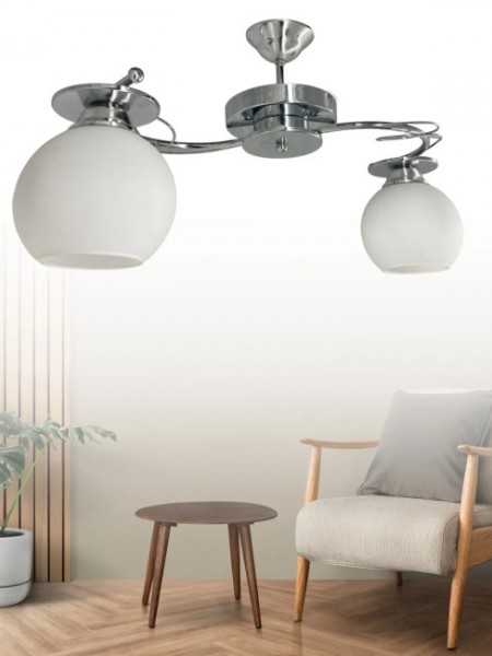 İlay Krom 2'li Beyaz Camlı Avize