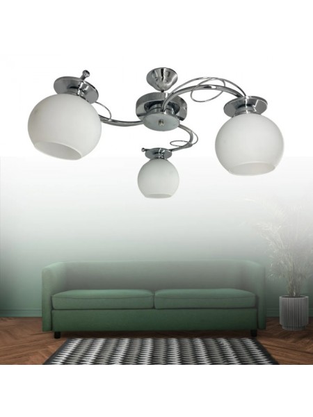 İlay Krom 3'lü Beyaz Camlı Avize