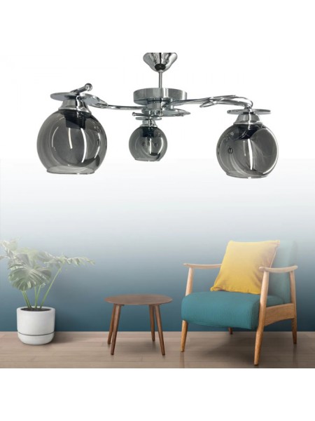 İlay Krom 3'lü Füme Camlı Avize