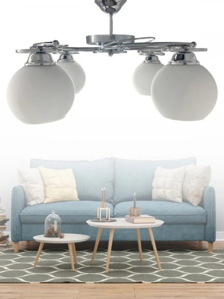 İlay Krom 4'lü Beyaz Camlı Avize