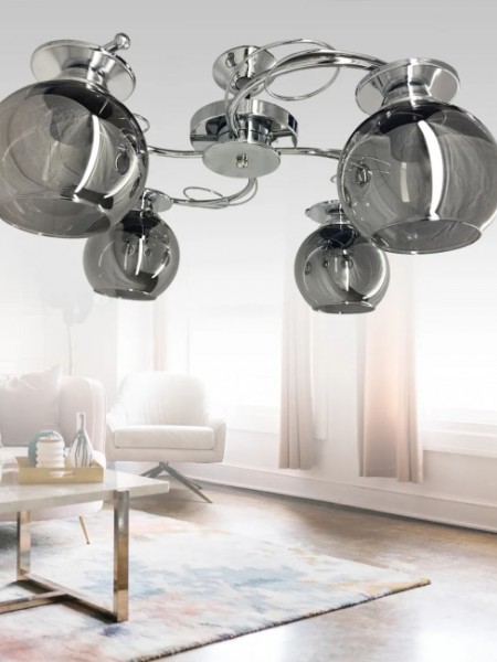 İlay Krom 4'lü Füme Camlı Avize