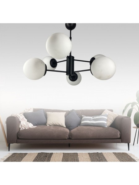 Rima Siyah 6'lı Beyaz Camlı Avize