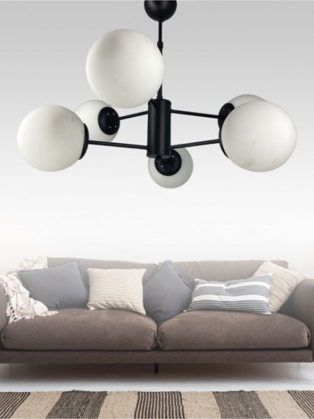 Rima Siyah 6'lı Beyaz Camlı Avize