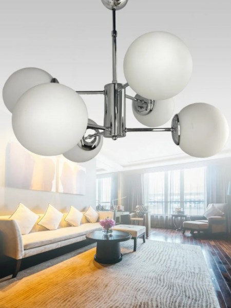 Rima Krom 6'lı Beyaz Camlı Avize