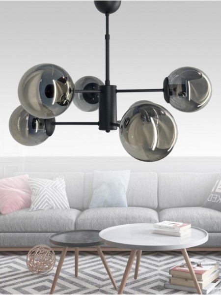 Rima Siyah 6'lı Füme Camlı Avize