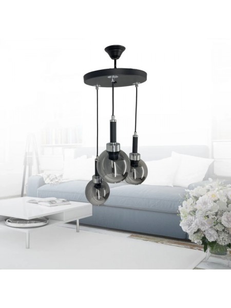 Yalova Siyah 3'lü Füme Camlı Avize