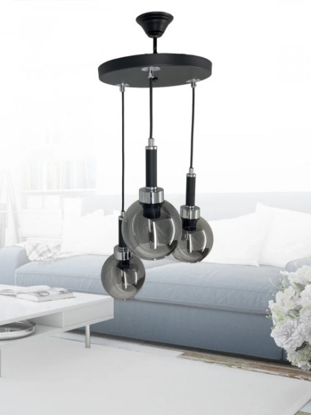 Yalova Siyah 3'lü Füme Camlı Avize