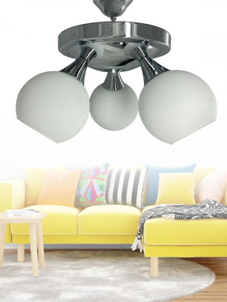 Yaz Krom 3'lü Beyaz Camlı Avize