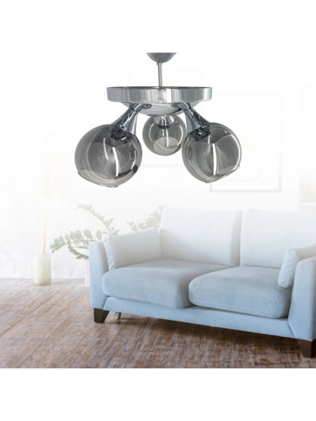 Yaz Krom 3'lü Füme Camlı Avize