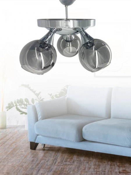 Yaz Krom 3'lü Füme Camlı Avize